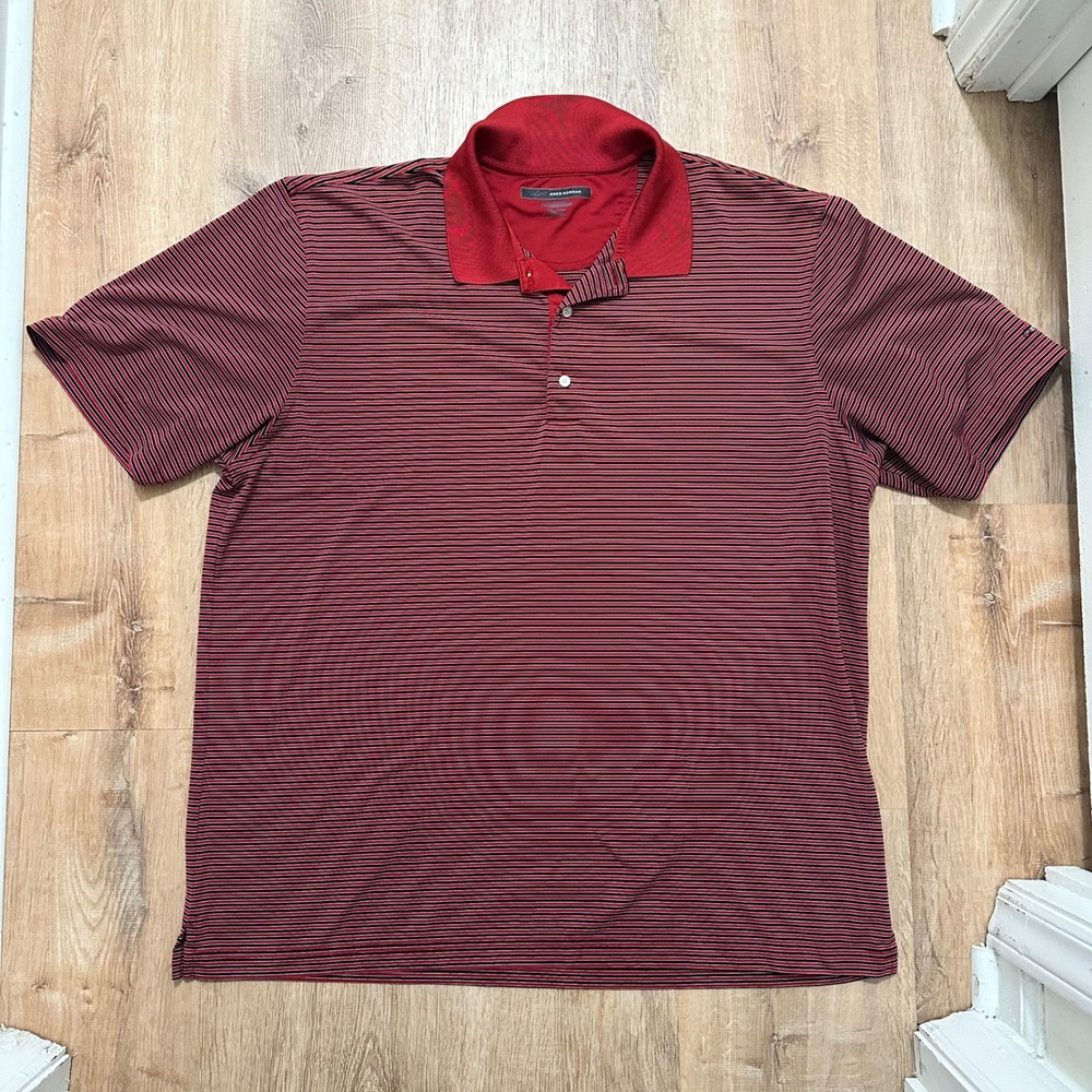 GREG NORMAN | Men's Red Black Stripe Athletic Golf Fish Polo Shirt,‎ XXL/ 2XL